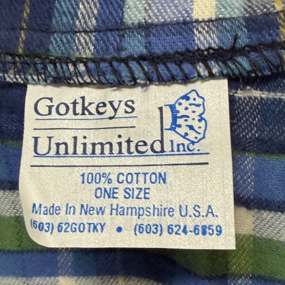 Vtg Gotkeys Unlimited Plaid Flannel Pullover Unisex OS Blue 1/4 Zip Cottage - Picture 10 of 12